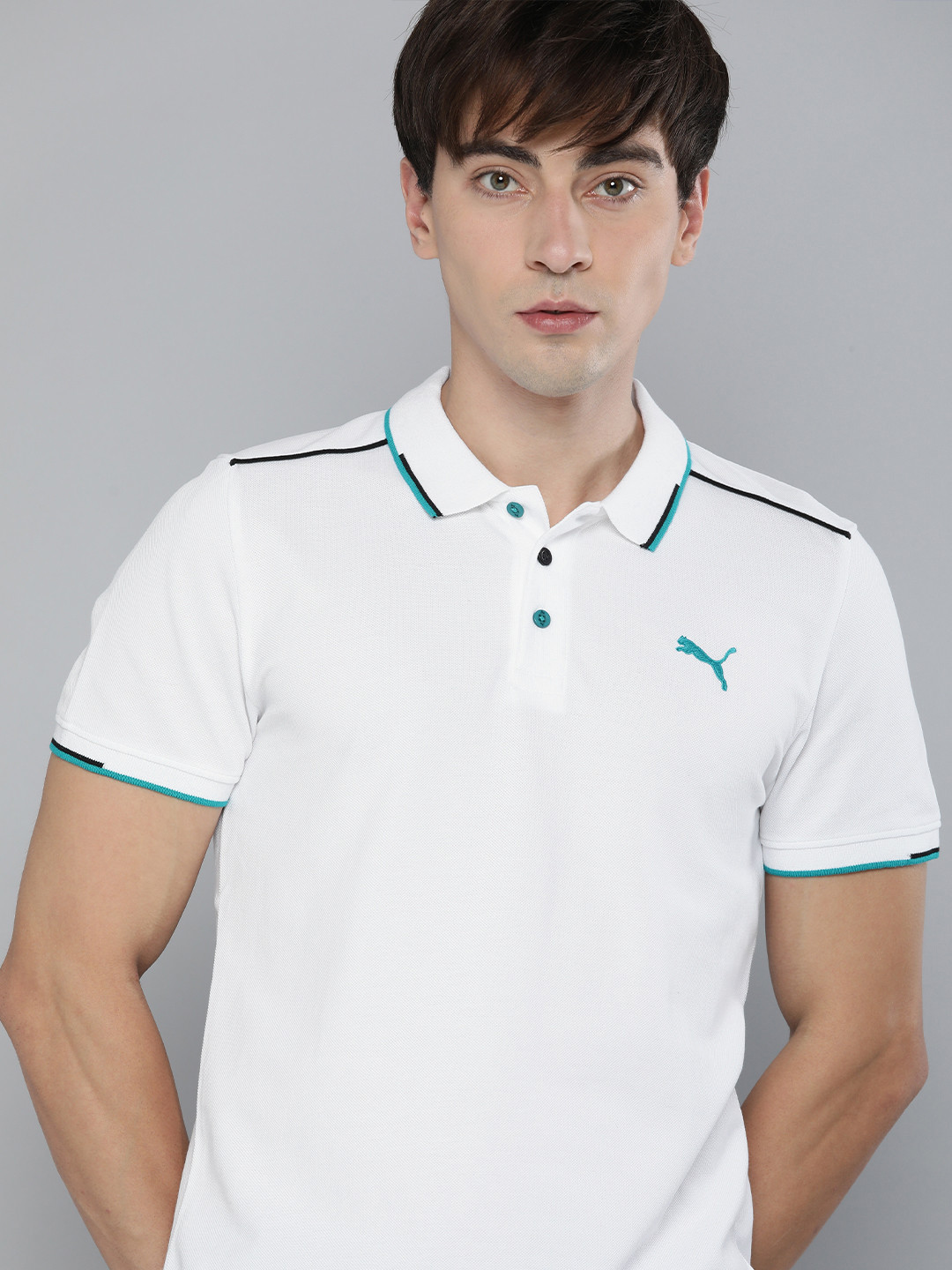 Puma Men Contrast Tipping Polo Collar Pure Cotton Everfresh Slim Fit T-shirt, White
Puma Men Contrast Tipping Polo Collar Pure Cotton Everfresh Slim Fit T-shirt, White