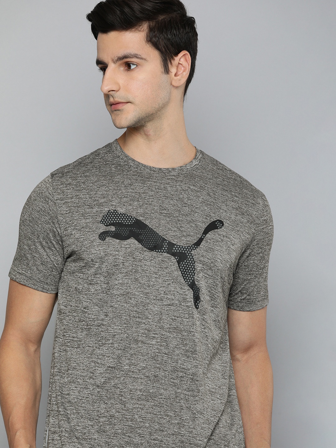 Puma Men Grey & Black Brand Logo Printed dryCELL Sustainable T-shirt