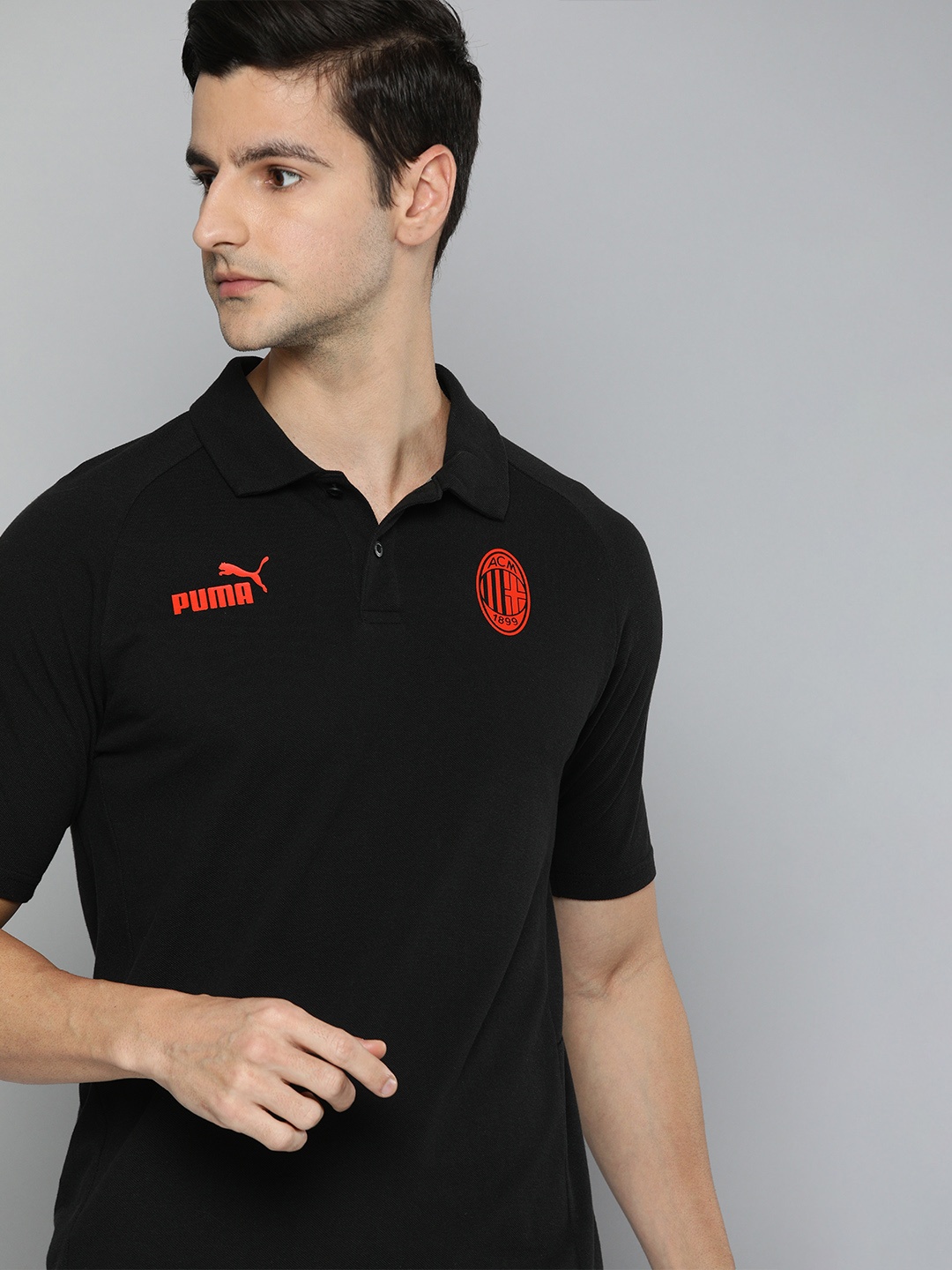 Puma Men Black & Red Brand Logo Printed Polo Collar Pure Cotton dryCELL T-shirt
