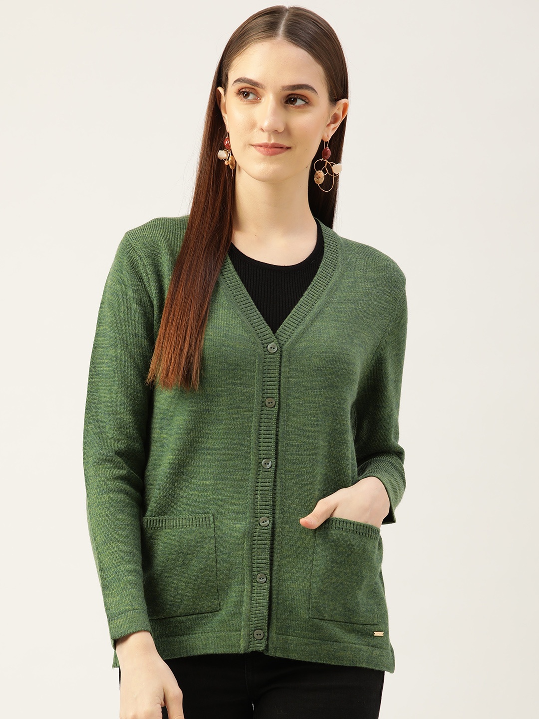 Monte Carlo Women Green Solid Cardigan