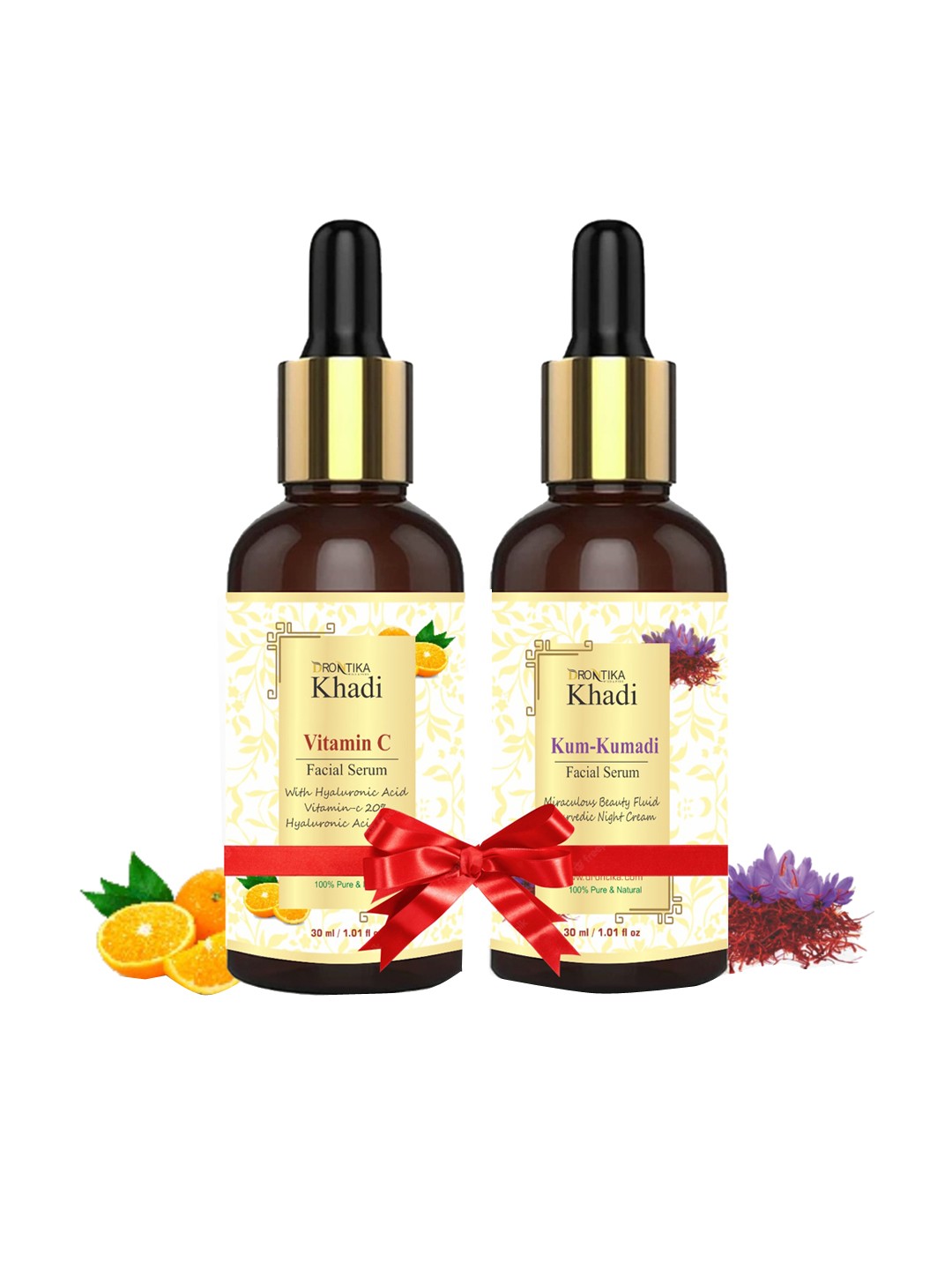 DRONTIKA Set of 2 Pure & Natural Khadi Facial Serum - Vitamin C & Kumkumadi - 30 ml Each, Beige
DRONTIKA Set of 2 Pure & Natural Khadi Facial Serum - Vitamin C & Kumkumadi - 30 ml Each, Beige