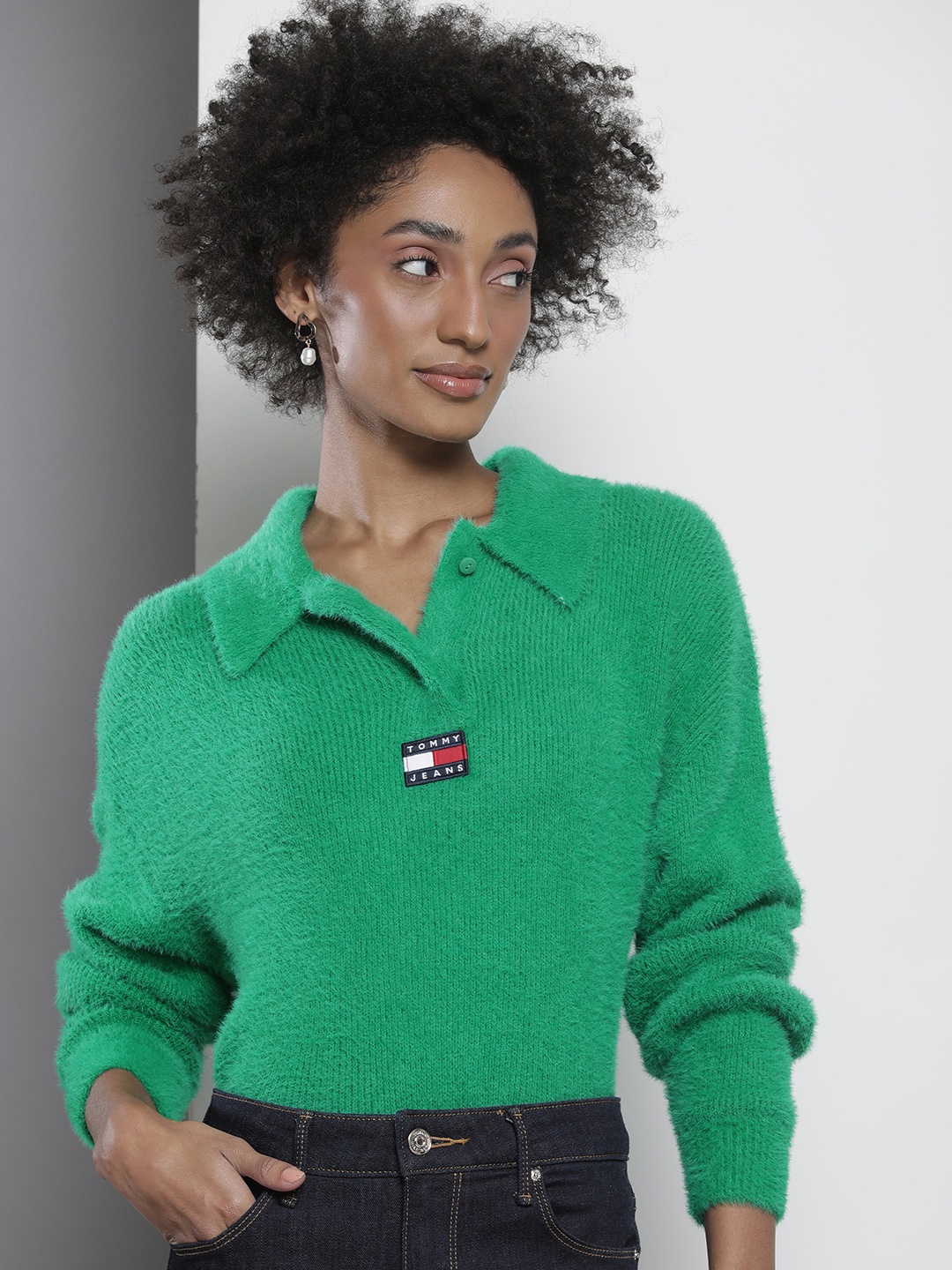 Tommy Hilfiger Women Green Lapel Collar Solid Pullover with Brand Logo Embroidered Detail
Tommy Hilfiger Women Green Lapel Collar Solid Pullover with Brand Logo Embroidered Detail