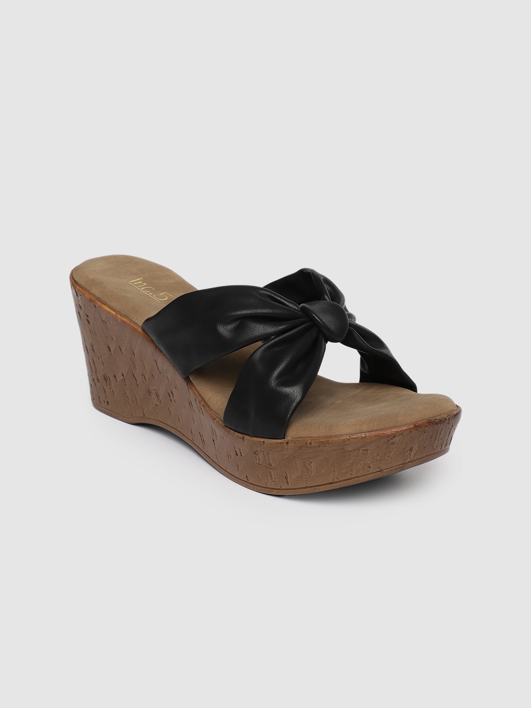 Inc 5 Women Black Solid Wedge Sandals
