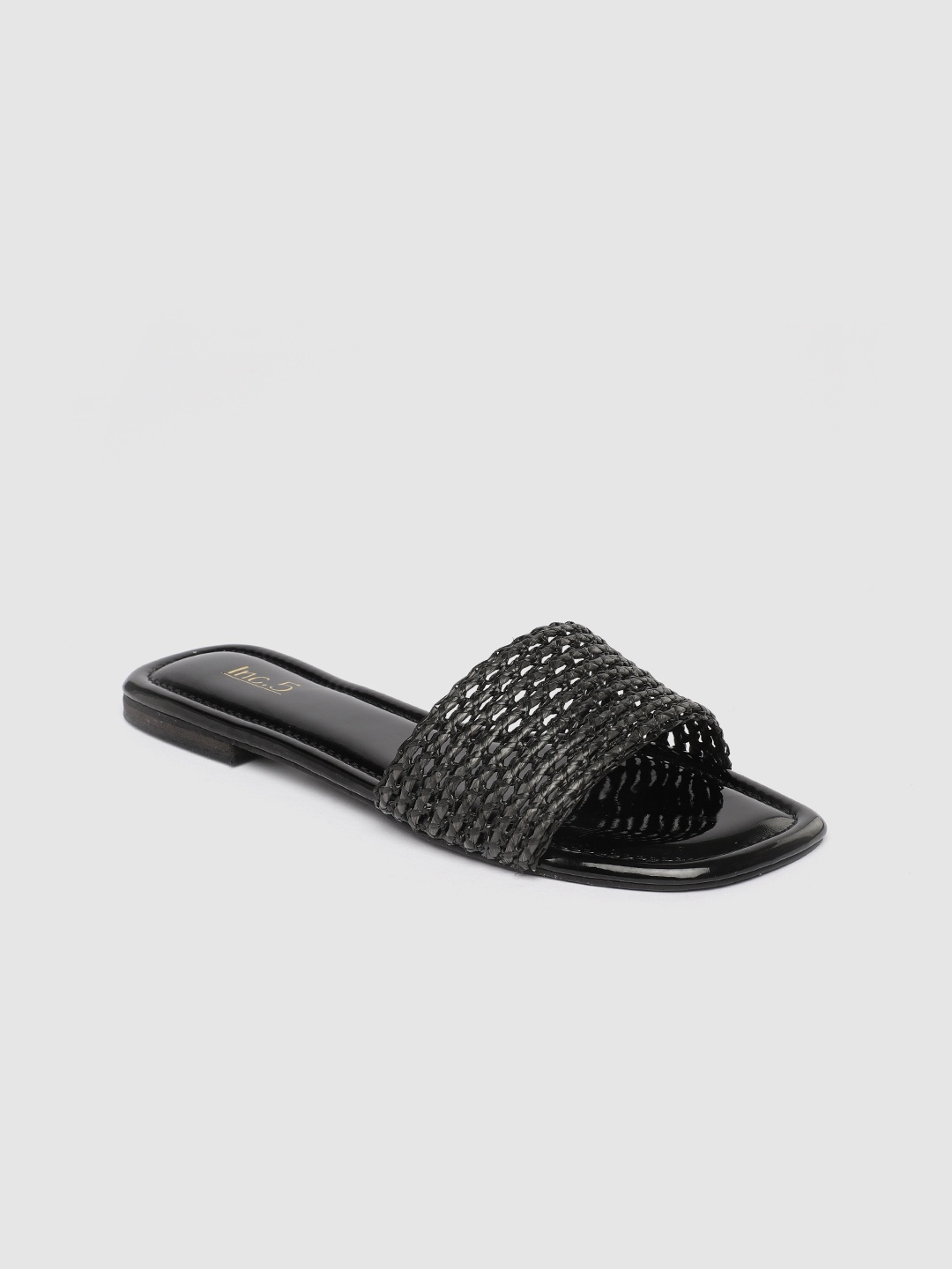 Inc 5 Women Black Woven Design Open Toe Flats