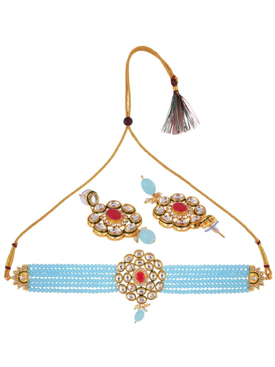Efulgenz Gold-Plated Turquoise Blue & White Crystal Stone Studded & Beaded Choker Jewellery Set
Efulgenz Gold-Plated Turquoise Blue & White Crystal Stone Studded & Beaded Choker Jewellery Set