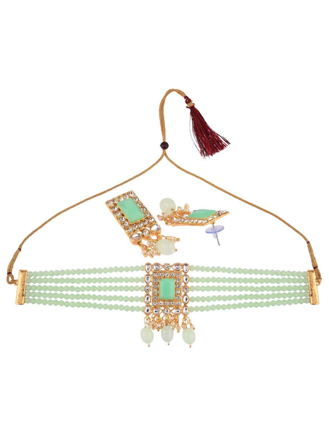 Efulgenz Gold Plated Lime Green Coloured & White Crystal Stone Studded & Beaded Choker Jewellery Set
Efulgenz Gold Plated Lime Green Coloured & White Crystal Stone Studded & Beaded Choker Jewellery Set