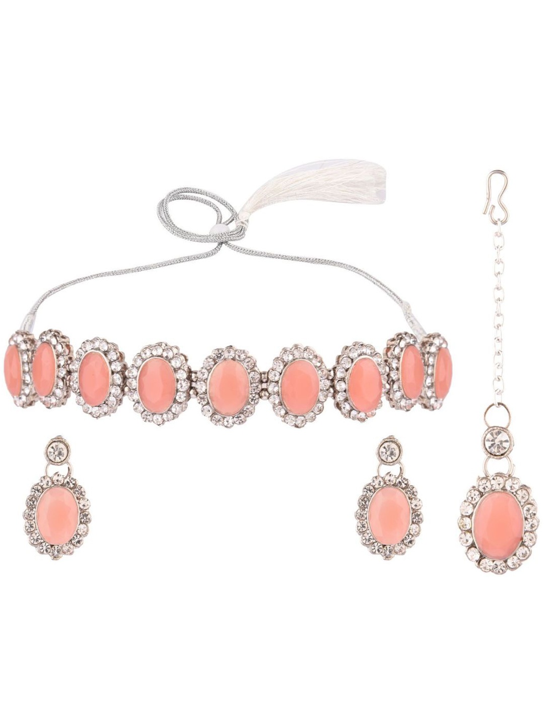 Efulgenz Women Silver-Toned Rhodium-Plated White & Peach Crystal Studded Jewellery Set
Efulgenz Women Silver-Toned Rhodium-Plated White & Peach Crystal Studded Jewellery Set