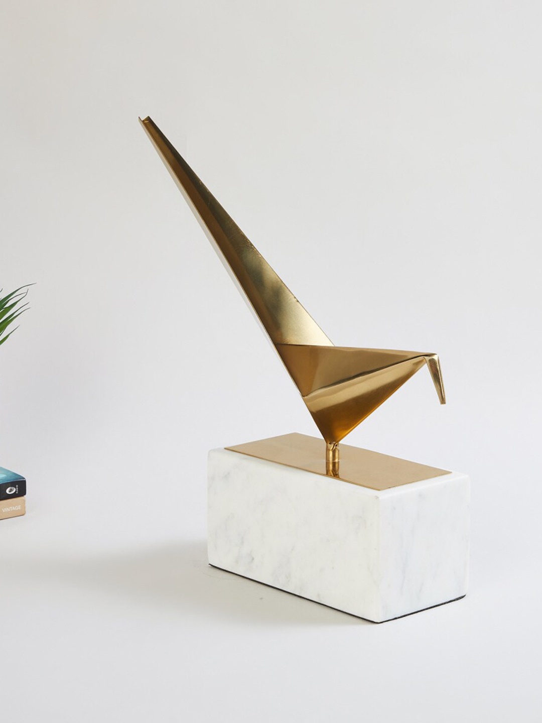 Home Centre Eternity Berlin Gold Toned & White Solid Decorative Bird with Marble Base