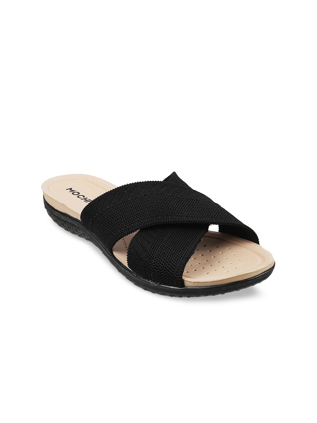 Mochi Women's Open Toe Black Flats