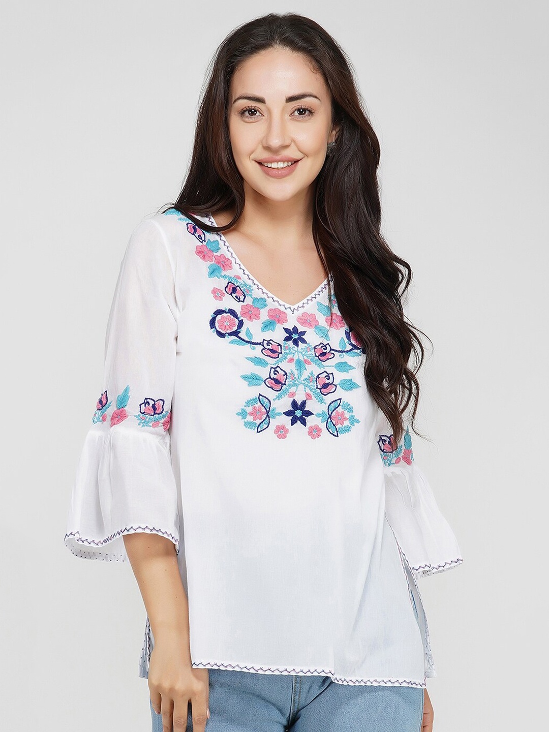 VAHSON Women Chikankari Hand Embroidered Semi-Sheer Sustainable Pure Cotton Top, White
VAHSON Women Chikankari Hand Embroidered Semi-Sheer Sustainable Pure Cotton Top, White