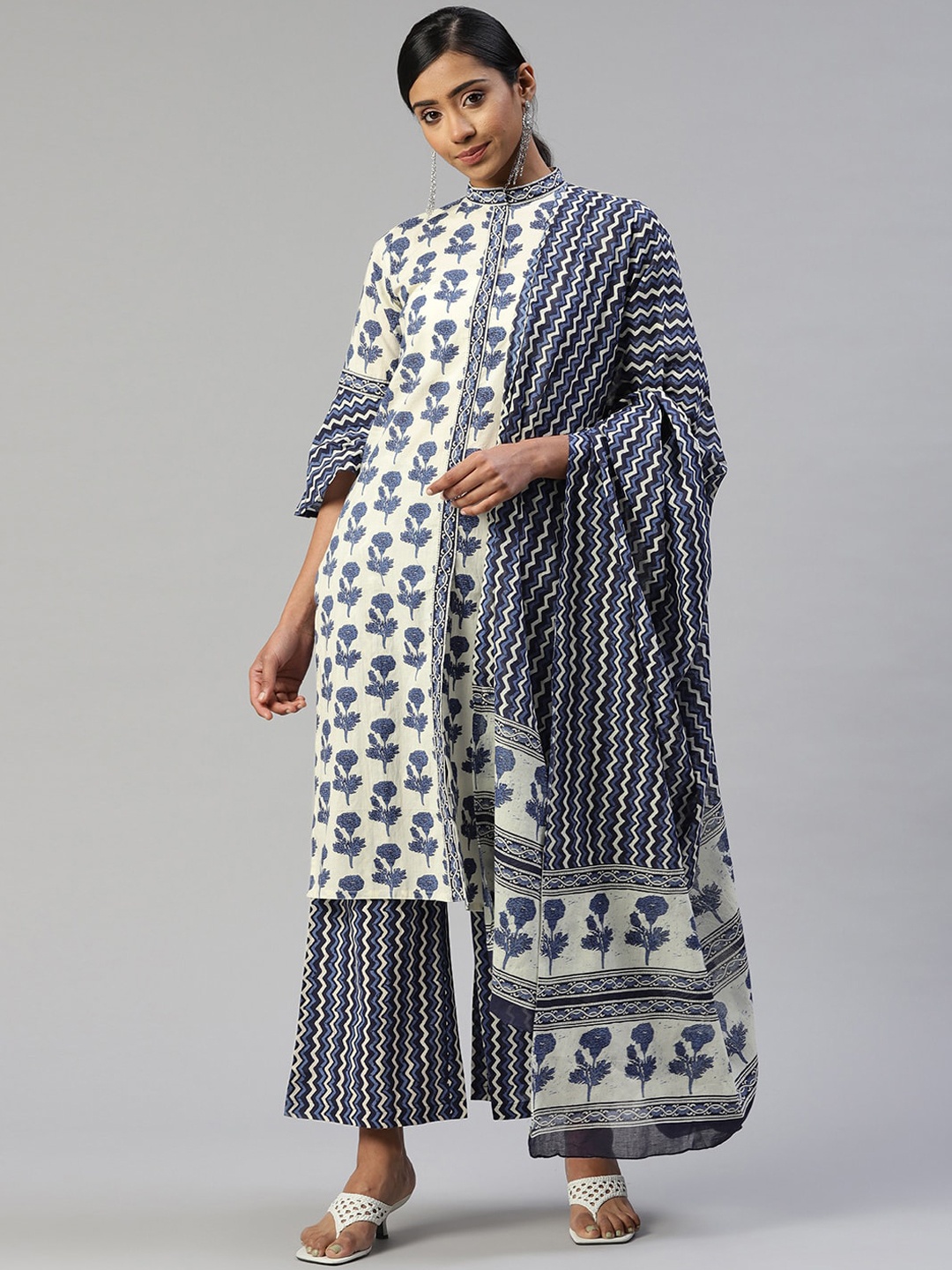 IRIDAA JAIPUR Women White & Blue Printed Pure Cotton Kurta with Palazzos & With Dupatta, Multi
IRIDAA JAIPUR Women White & Blue Printed Pure Cotton Kurta with Palazzos & With Dupatta, Multi