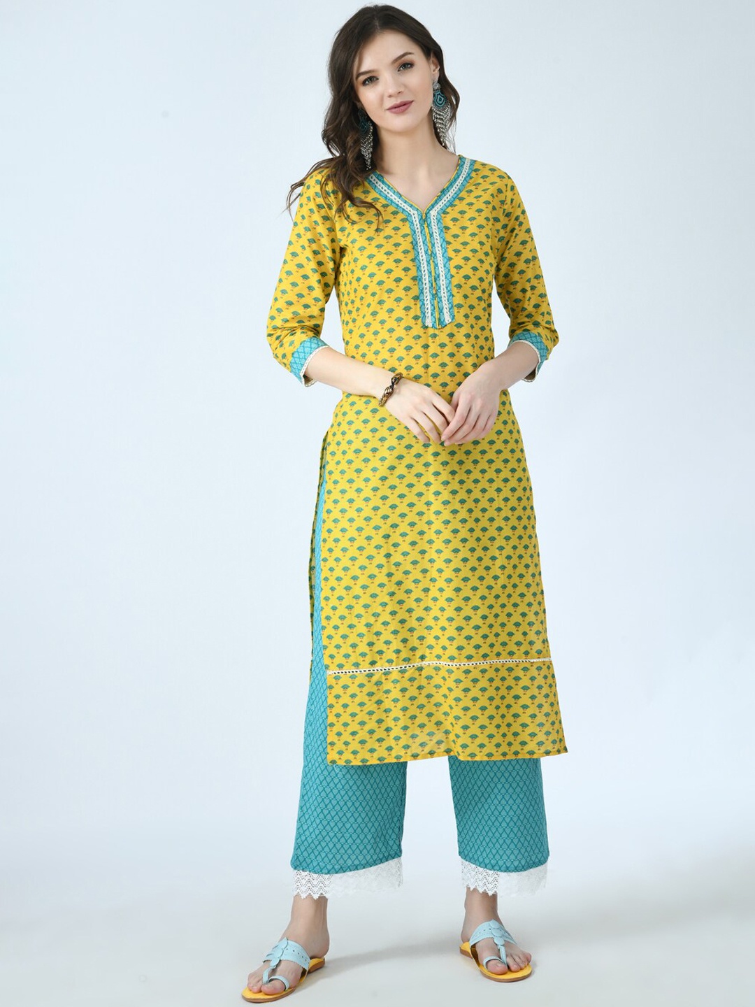 KALINI Women Yellow Ethnic Motifs Printed Panelled Gotta Patti Pure Cotton Kurta with Trousers
KALINI Women Yellow Ethnic Motifs Printed Panelled Gotta Patti Pure Cotton Kurta with Trousers