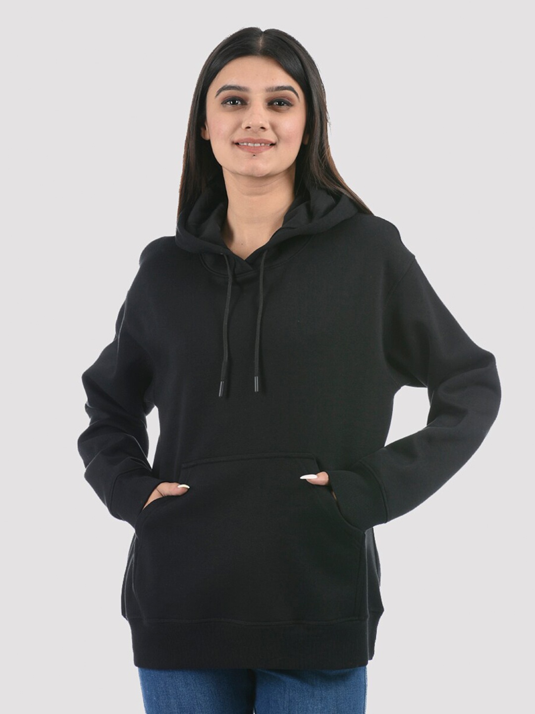 ONEWAY Women Black Hooded Sweatshirt