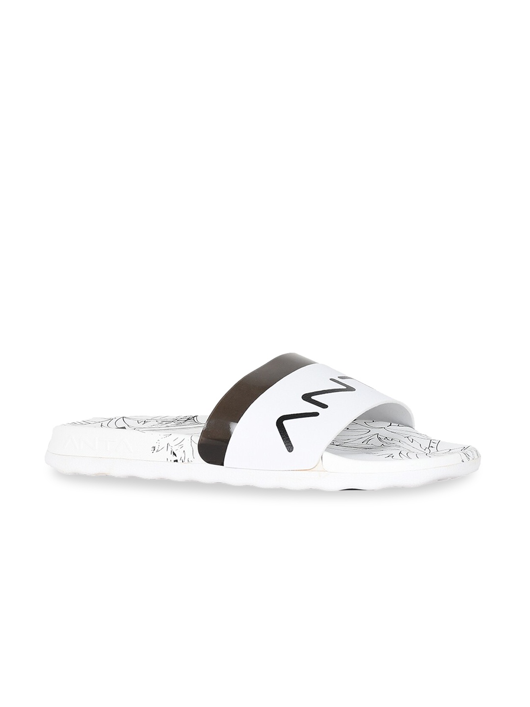 Anta Men Printed White & Black Sliders