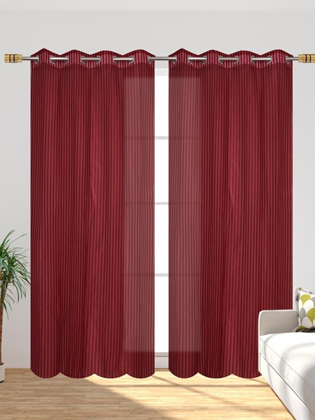 Molly & Michel Maroon Set of 2 Sheer Door Curtain