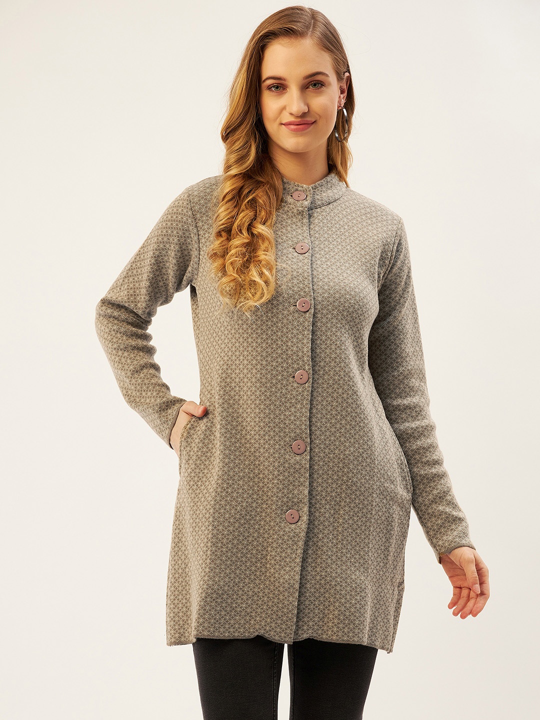 American Eye Women Brown & Beige Longline Cardigan