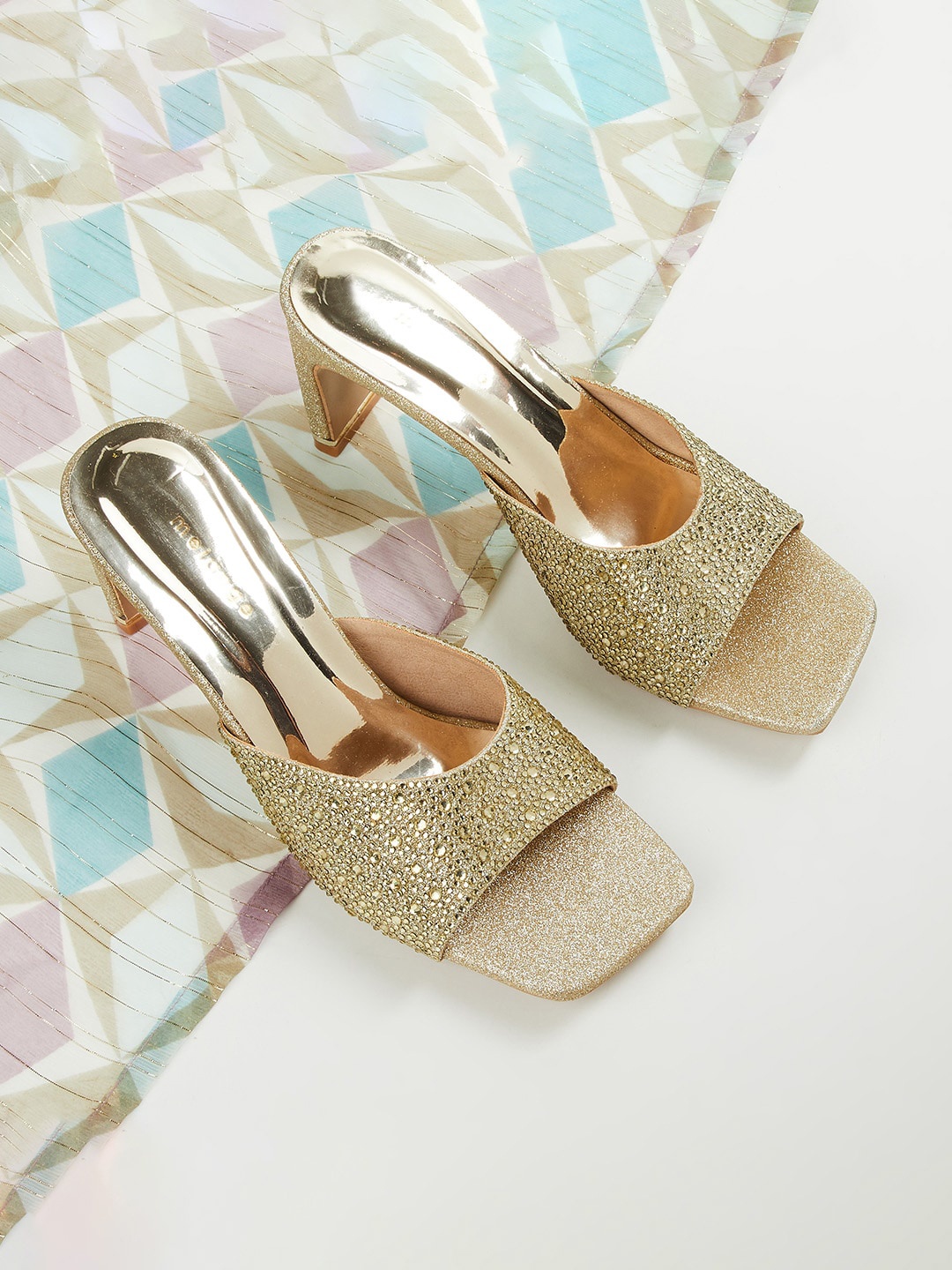Melange by Lifestyle Gold-Toned Embellished Block Sandals