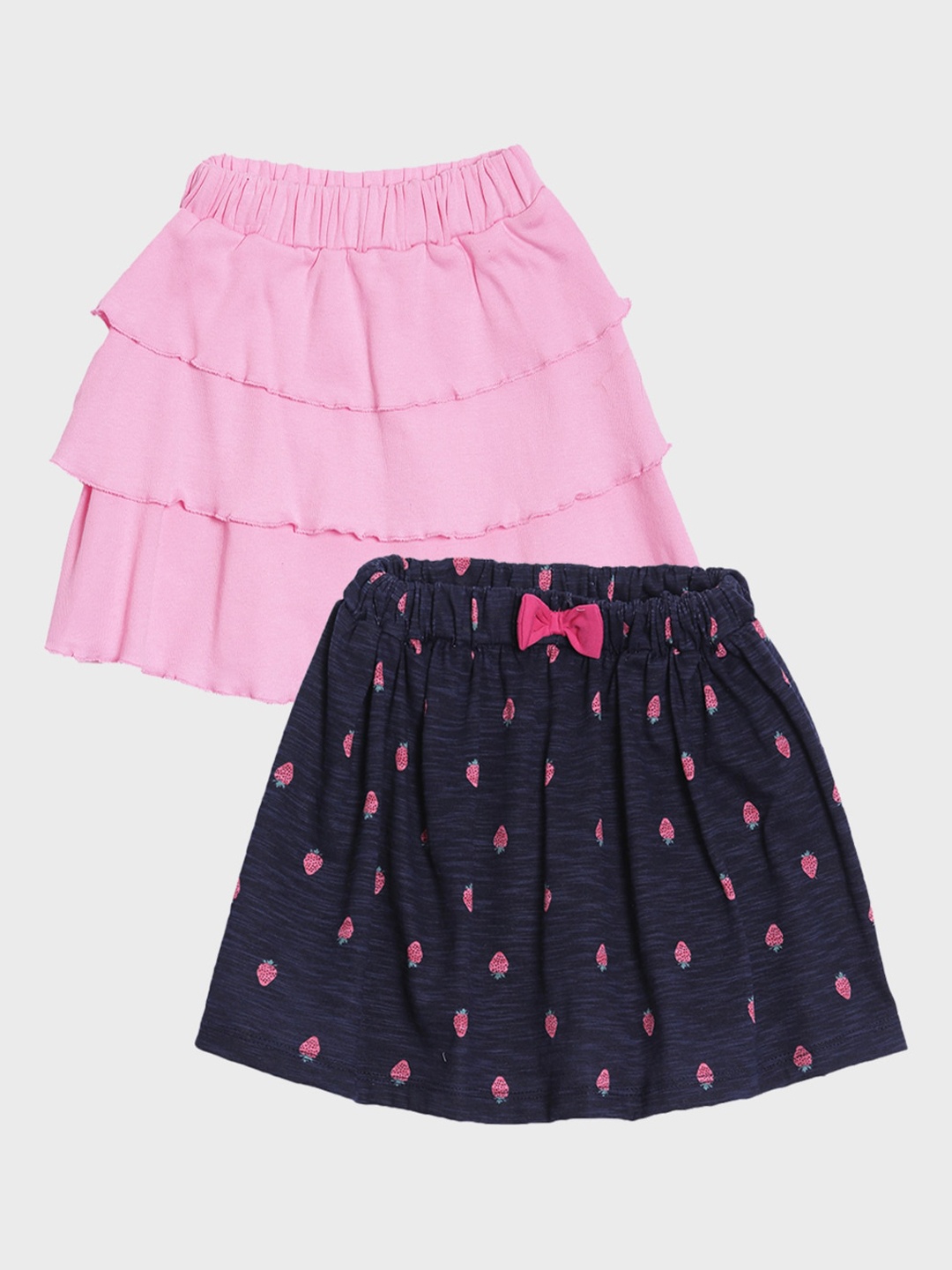 Kryptic Infant Girls Pack Of 2 Pink & Blue Printed Pure Cotton Knee-Length Flared Skirt