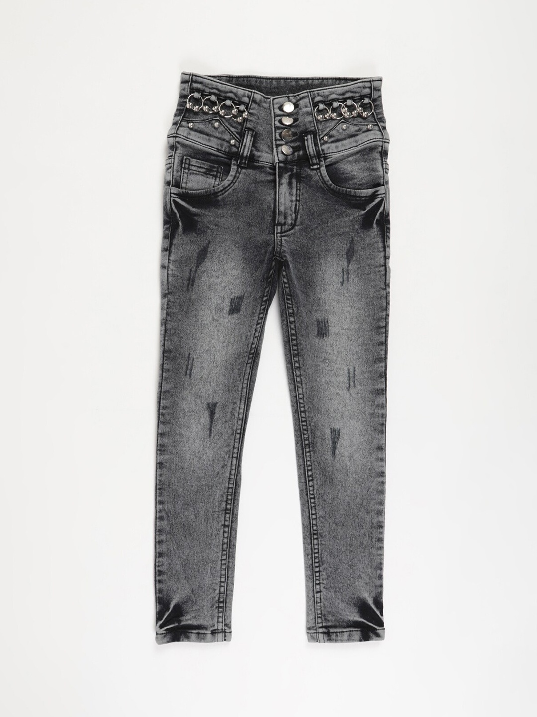 V2 Value & Variety Girls Black Mildly Distressed Heavy Fade Jeans