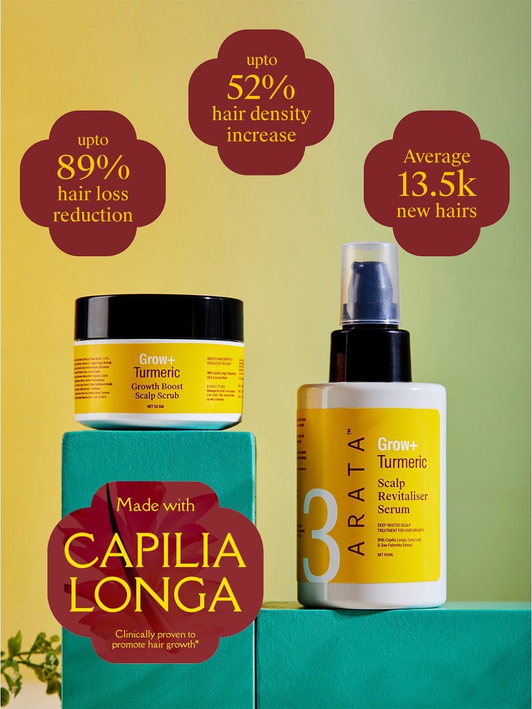 ARATA Turmeric Grow+ Hair Growth Essentials - Scalp Scrub 50g + Serum 100ml, Yellow
ARATA Turmeric Grow+ Hair Growth Essentials - Scalp Scrub 50g + Serum 100ml, Yellow