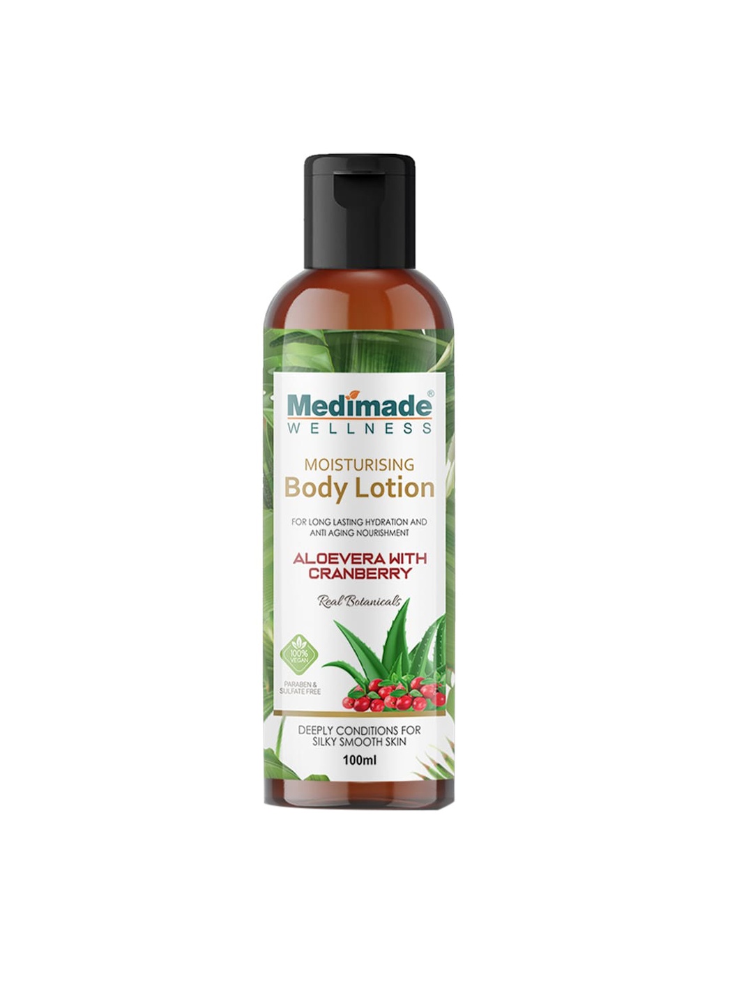 Medimade Aloevera and Cranberry Moisturising Body Lotion 100 ml, Green