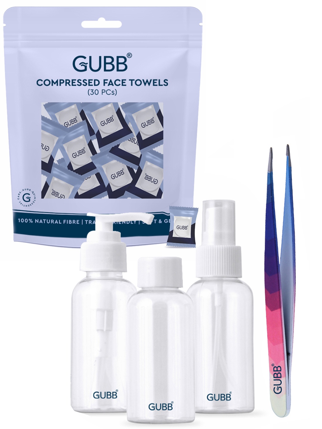 GUBB Travel Essentials Compressed Towel Tablet Travel Bottles & Pointed Tweezer, Pink
GUBB Travel Essentials Compressed Towel Tablet Travel Bottles & Pointed Tweezer, Pink