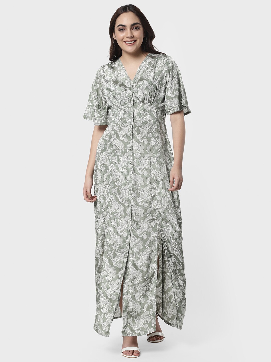 R&B Green Ethnic Motifs Maxi Dress