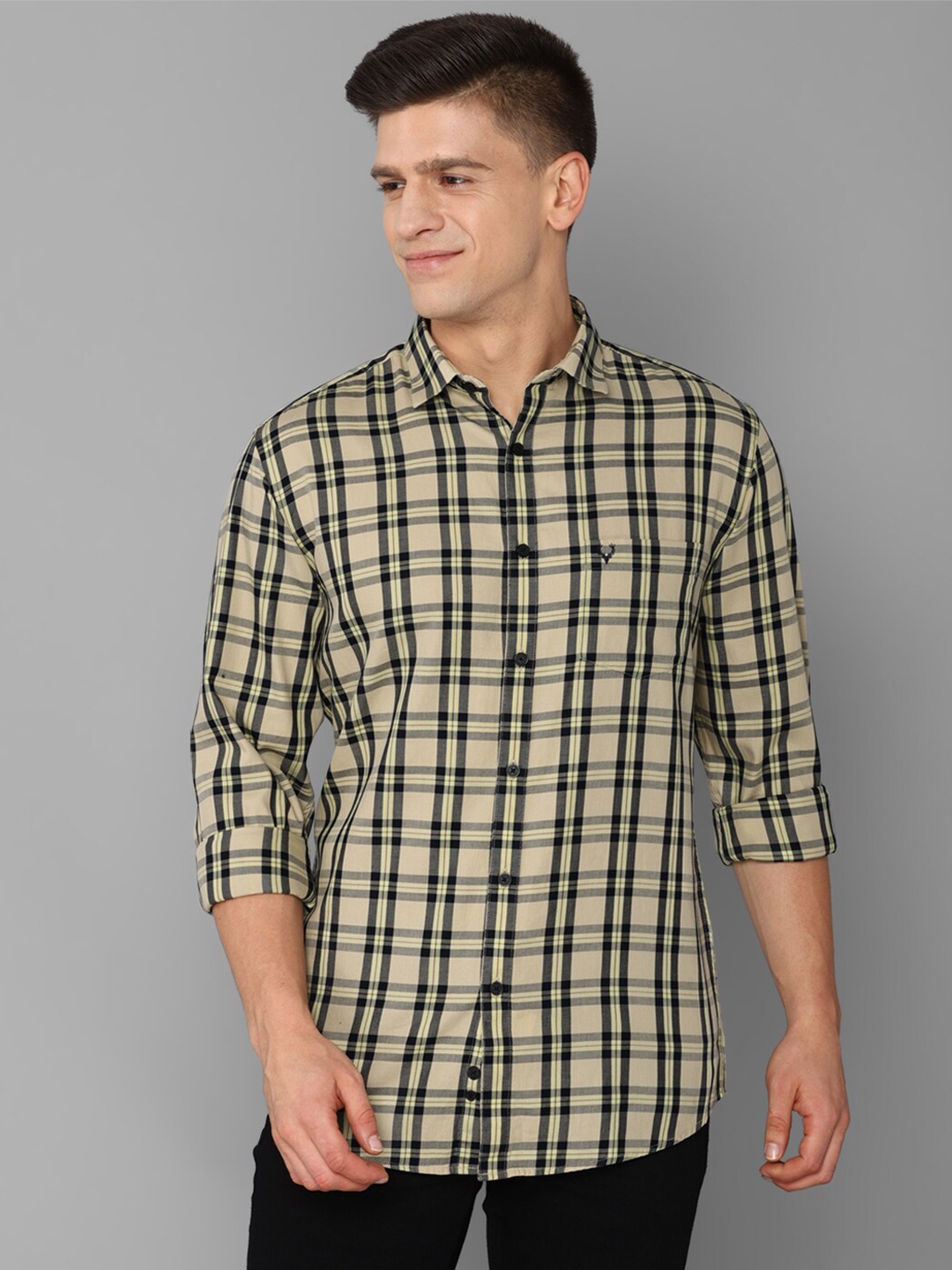 Allen Solly Men Khaki Slim Fit Cotton Checked Casual Shirt