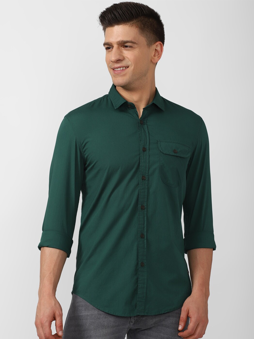 Peter England Casuals Men Green Slim Fit Casual Shirt