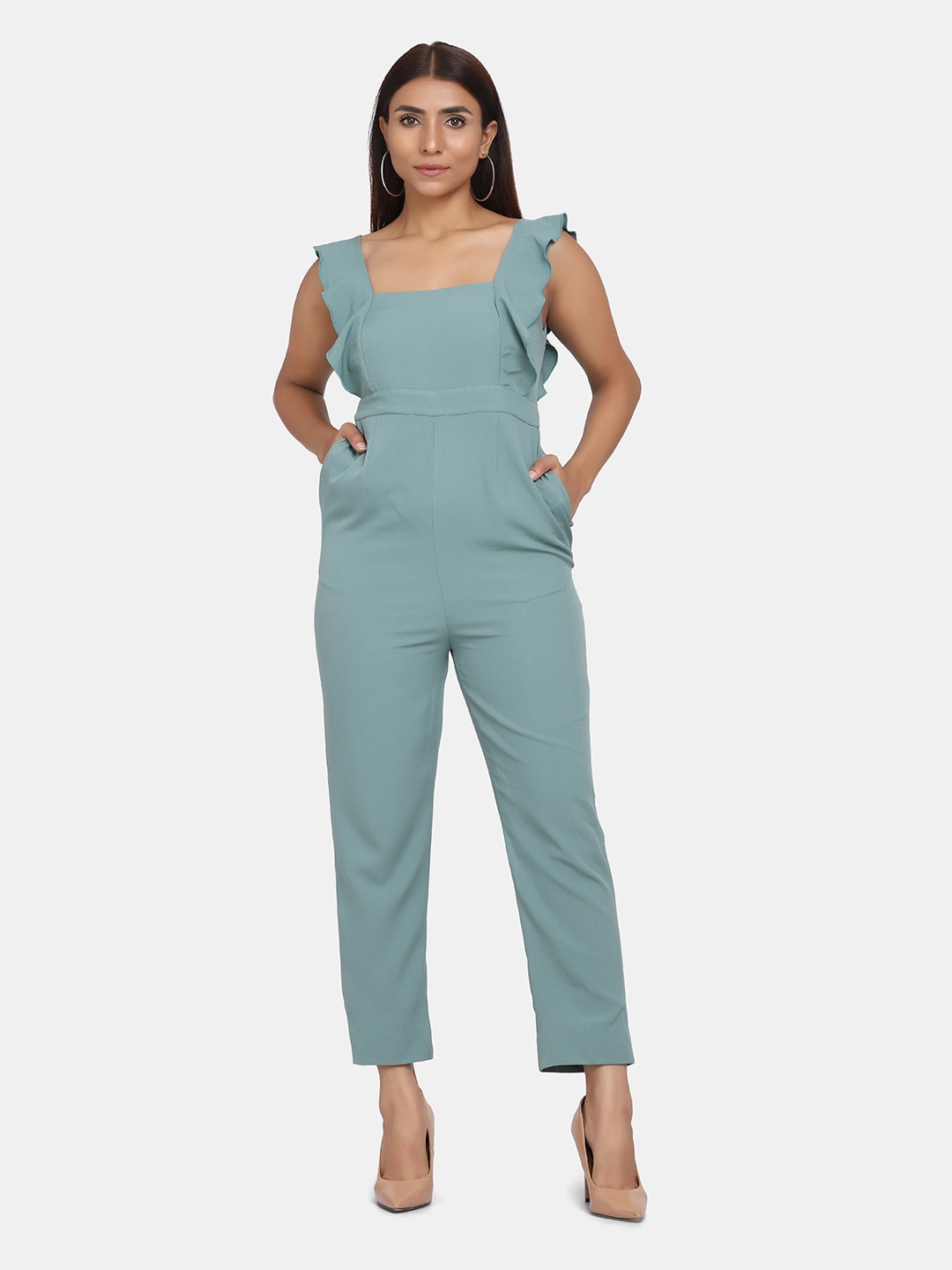 PowerSutra Women Green Basic Jumpsuit with Ruffles