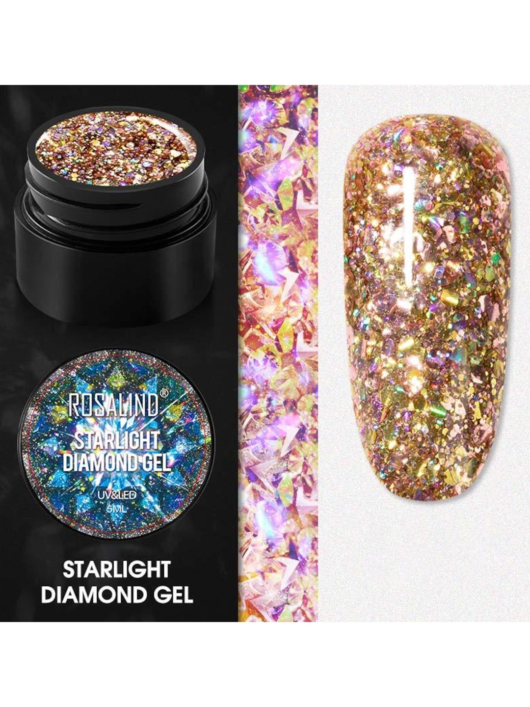 ROSALIND Starlight Diamond Gel Long Wearing UV & LED Nail Polish 5 ml - Shade A922, Gold
ROSALIND Starlight Diamond Gel Long Wearing UV & LED Nail Polish 5 ml - Shade A922, Gold