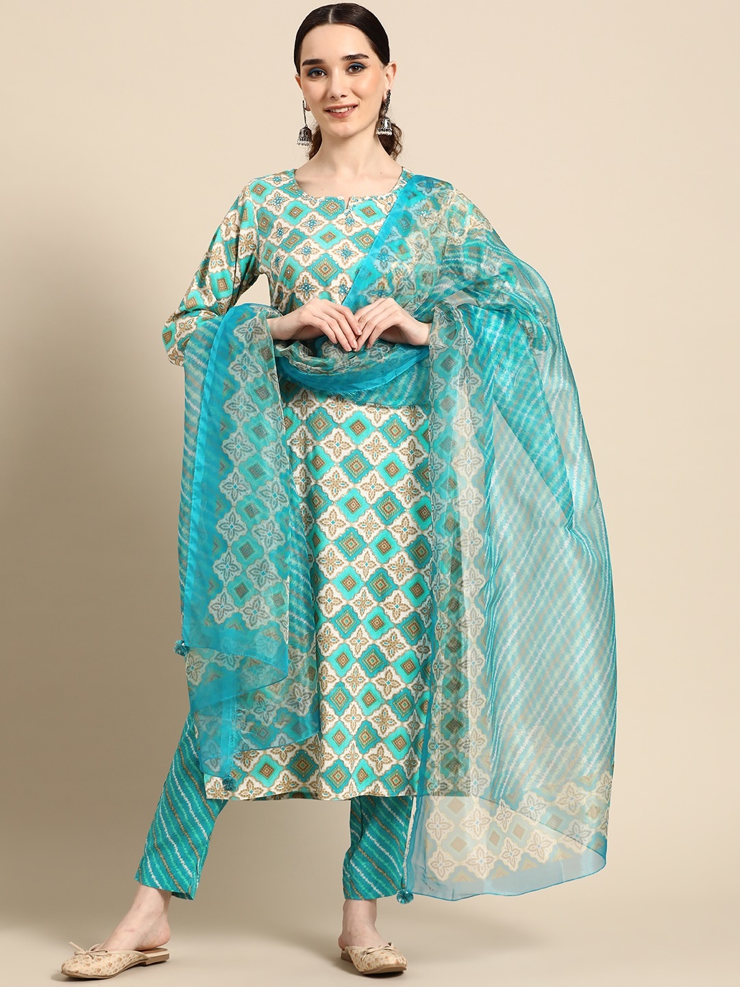 Sangria Women Sea Green Ethnic Motifs Printed Mirror Work Kurta with Trousers & Dupatta
Sangria Women Sea Green Ethnic Motifs Printed Mirror Work Kurta with Trousers & Dupatta
