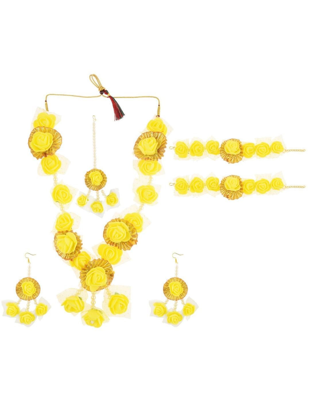 Efulgenz Yellow Floral Handcrafted Jewellery Set