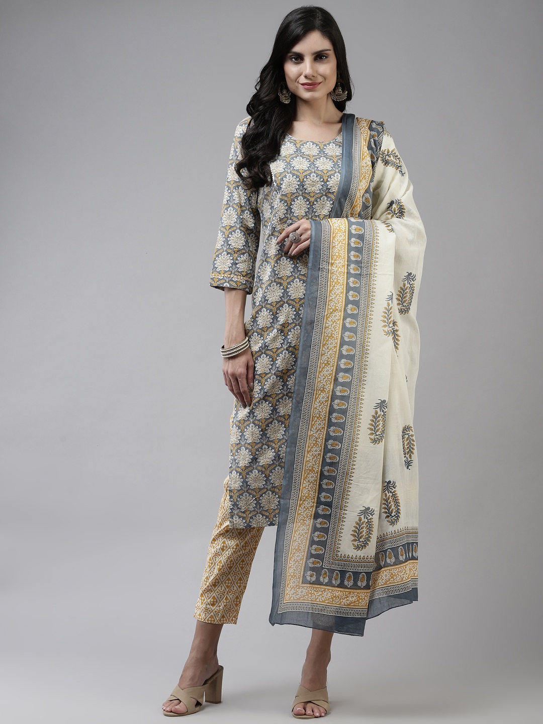 Yufta Women Blue Ethnic Motifs Printed Gotta Patti Cotton Kurta with Trousers & Dupatta
Yufta Women Blue Ethnic Motifs Printed Gotta Patti Cotton Kurta with Trousers & Dupatta