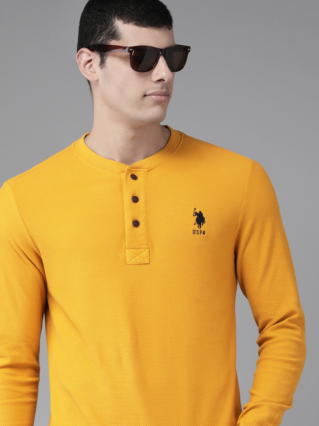 U.S. Polo Assn. Denim Co. Men Mustard Yellow Henley Neck Pure Cotton Slim Fit T-shirt
U.S. Polo Assn. Denim Co. Men Mustard Yellow Henley Neck Pure Cotton Slim Fit T-shirt