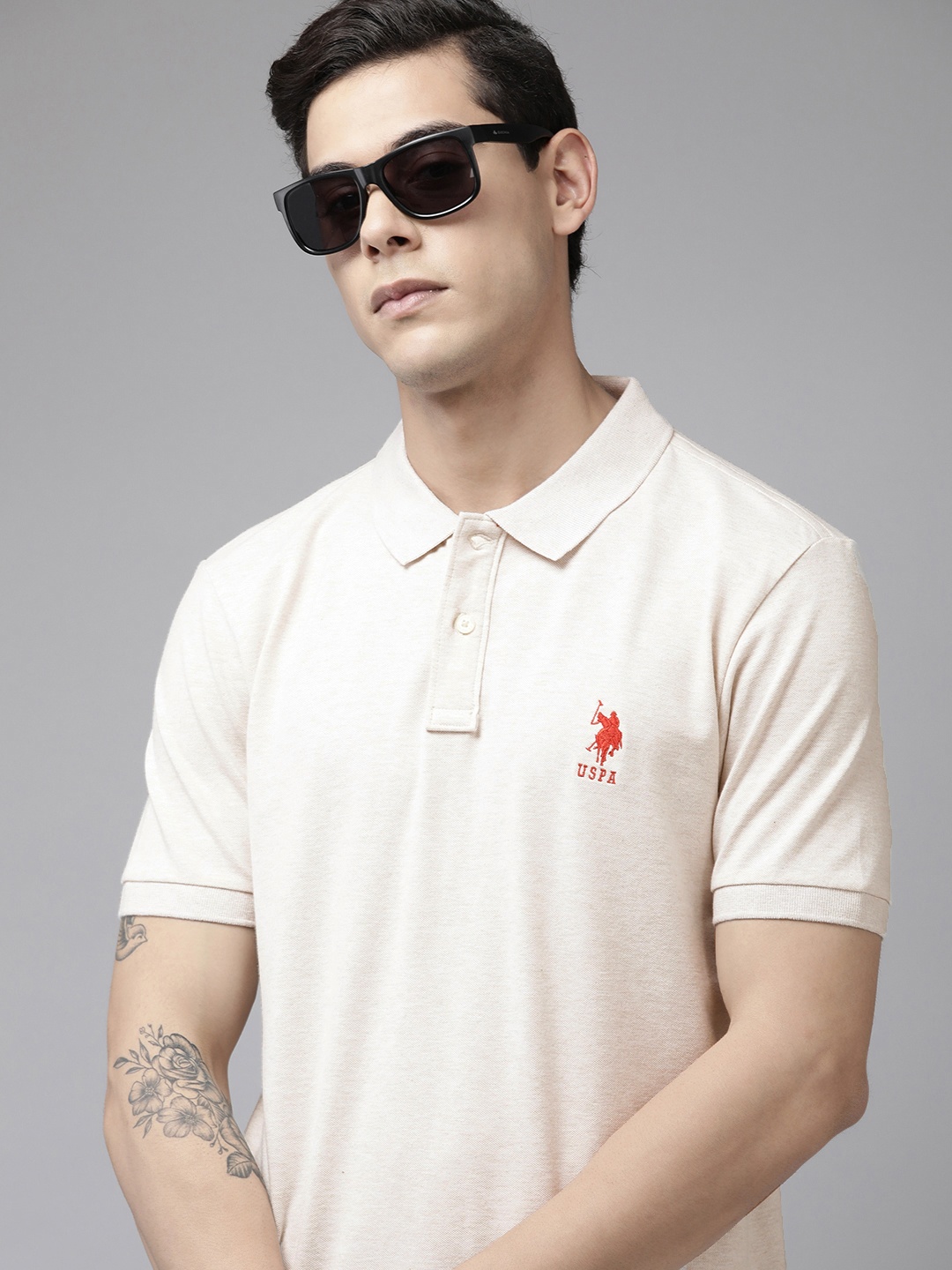 U.S. Polo Assn. Men Off White Melange Solid Polo Collar Bamboo Blend Slim Fit T-shirt
U.S. Polo Assn. Men Off White Melange Solid Polo Collar Bamboo Blend Slim Fit T-shirt