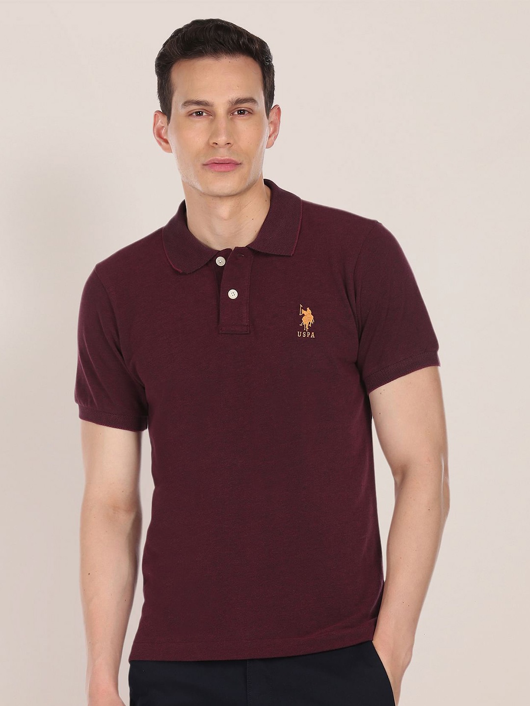 U S Polo Assn Men Maroon Brand Logo Printed Pure Cotton Polo Collar Slim Fit T-shirt
U S Polo Assn Men Maroon Brand Logo Printed Pure Cotton Polo Collar Slim Fit T-shirt