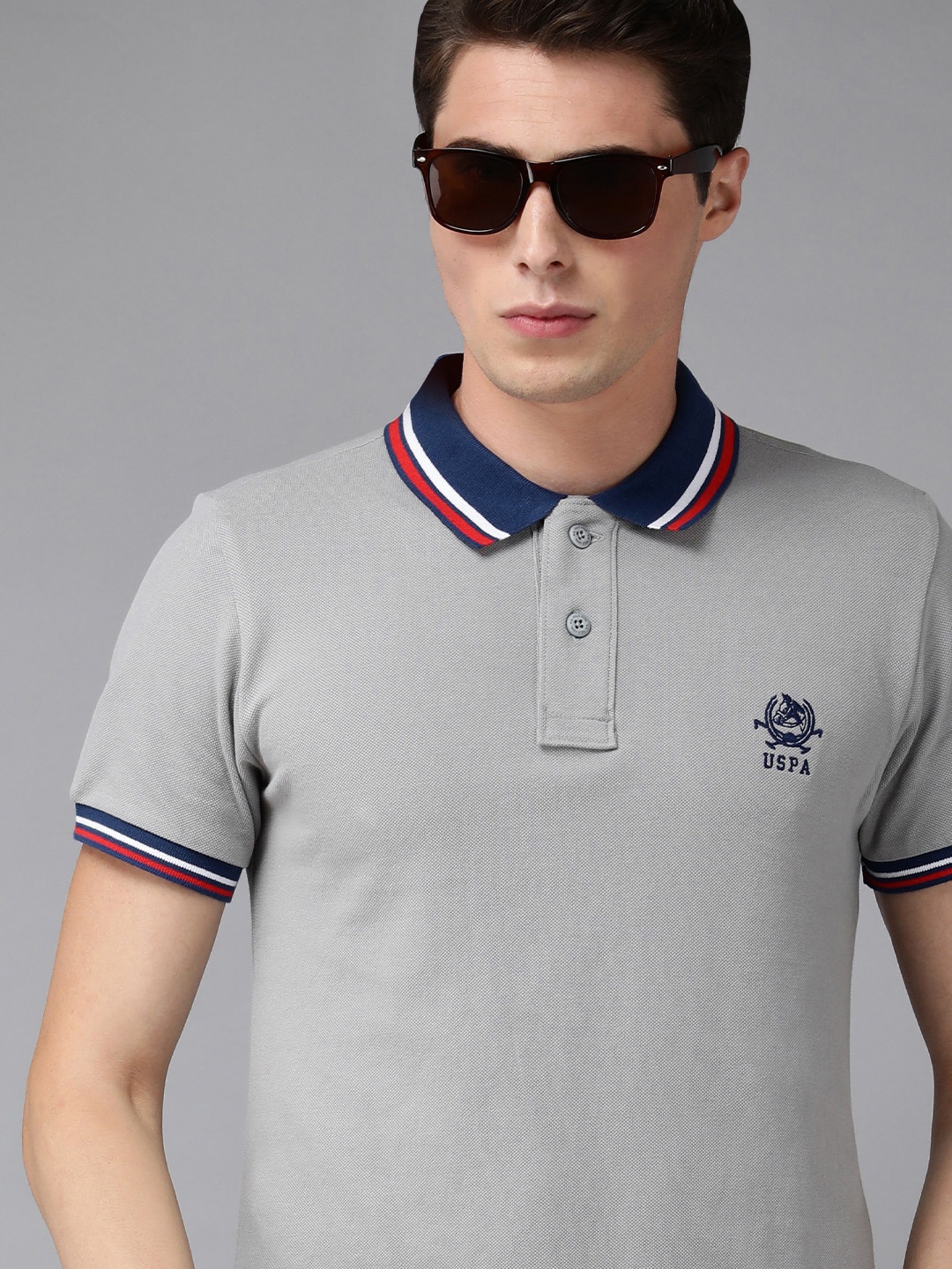 U S Polo Assn Men Grey Brand Logo Embroidered Polo Collar Pure Cotton Slim Fit T-shirt
U S Polo Assn Men Grey Brand Logo Embroidered Polo Collar Pure Cotton Slim Fit T-shirt