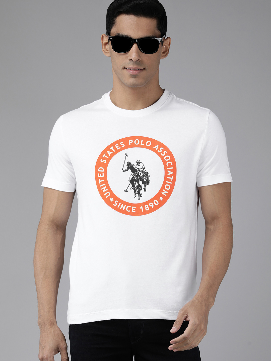 U S Polo Assn Men White & Orange Brand Logo Printed Pure Cotton Slim Fit T-shirt 
U S Polo Assn Men White & Orange Brand Logo Printed Pure Cotton Slim Fit T-shirt