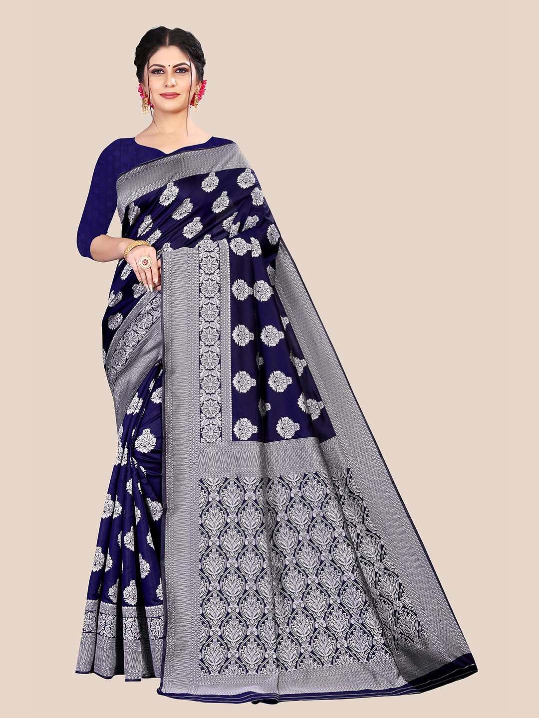 Anjaneya Sarees Blue & Silver-Toned Ethnic Motifs Woven Design Zari Silk Blend Saree
Anjaneya Sarees Blue & Silver-Toned Ethnic Motifs Woven Design Zari Silk Blend Saree