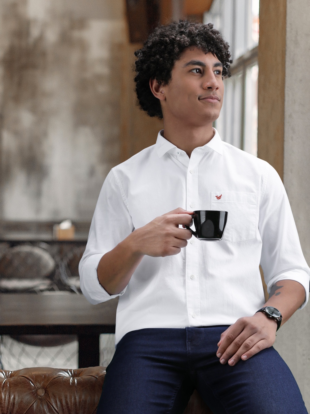 Blackberrys Men White Pure Cotton Slim Fit Casual Shirt
