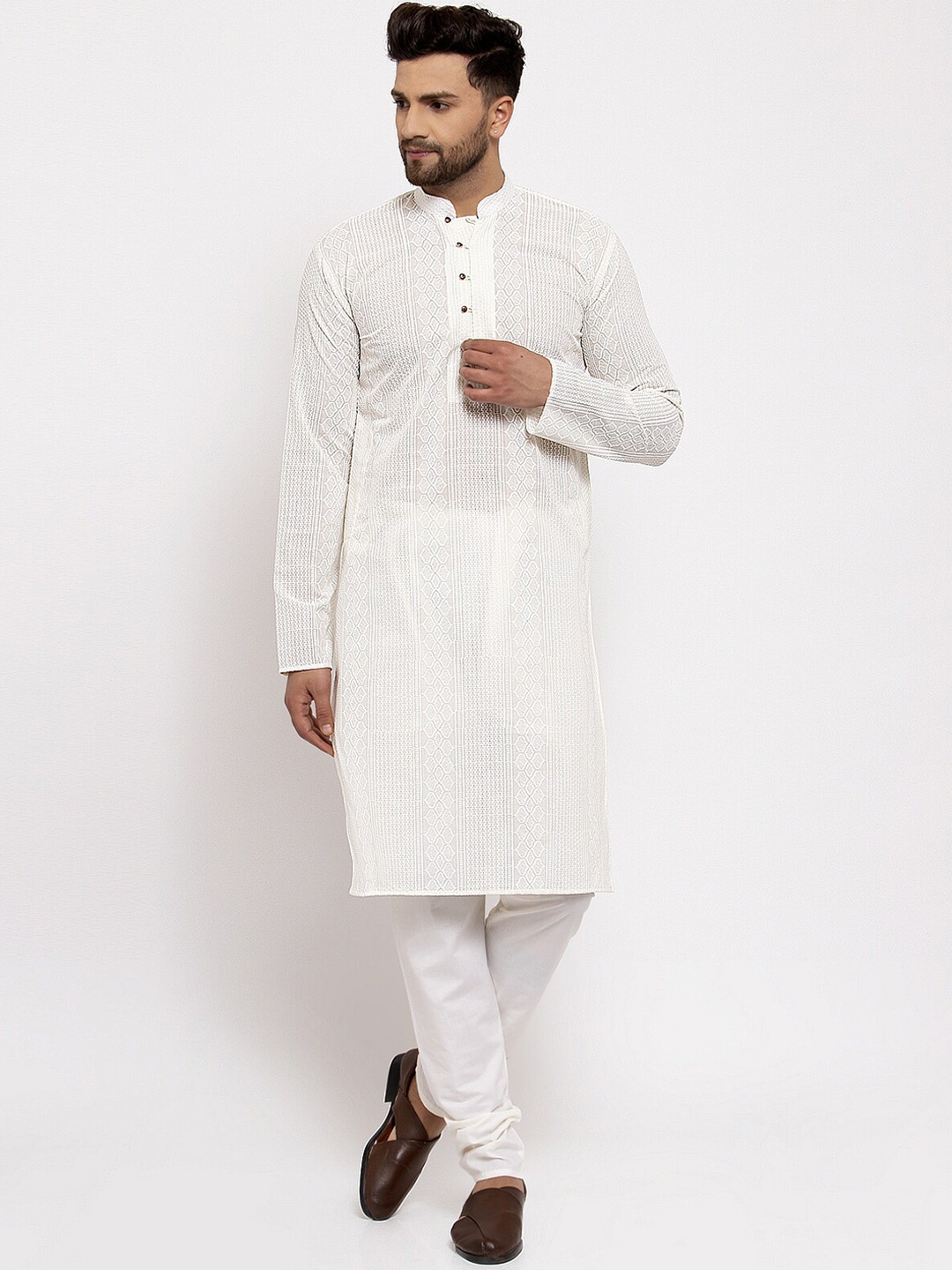 Jompers Men Cream-Coloured Ethnic Motifs Embroidered Chikankari Pure Cotton Kurta with Churidar
Jompers Men Cream-Coloured Ethnic Motifs Embroidered Chikankari Pure Cotton Kurta with Churidar