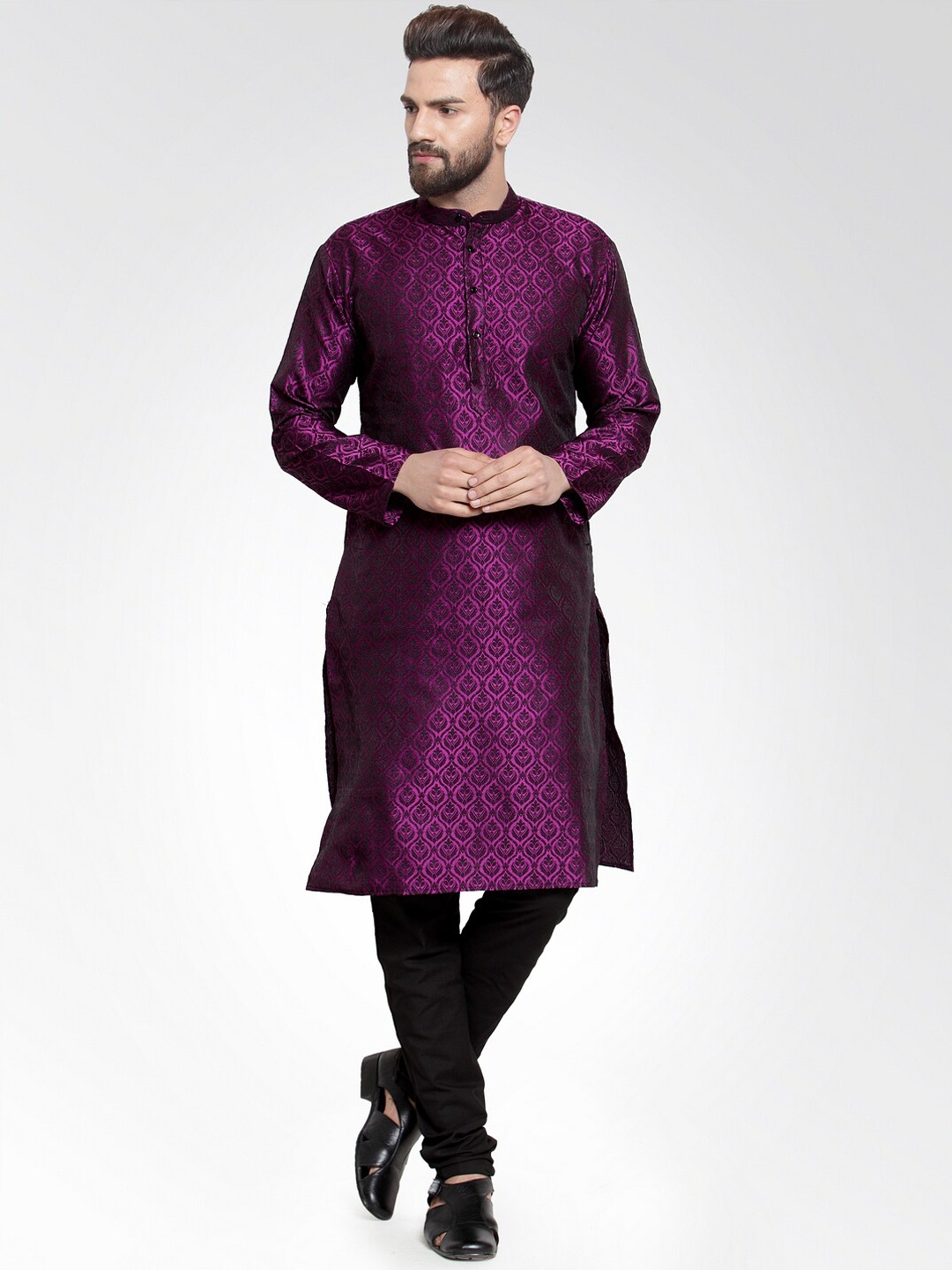 Jompers Men Purple Ethnic Motifs Kurta with Churidar