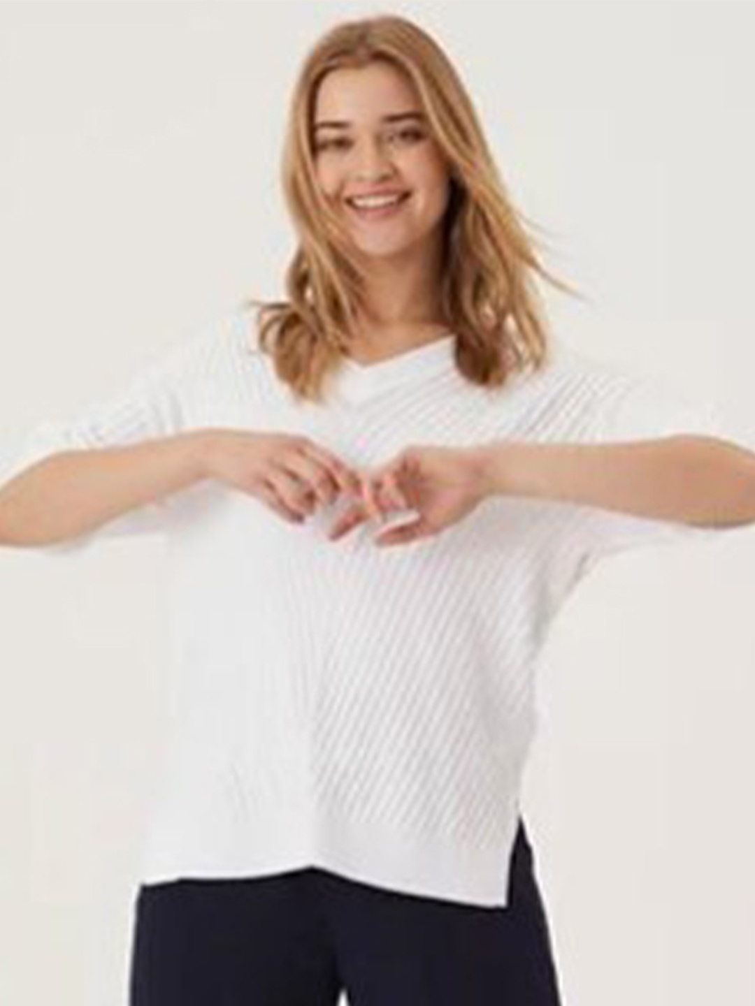 Marks & Spencer Women White V-Neck T-shirt