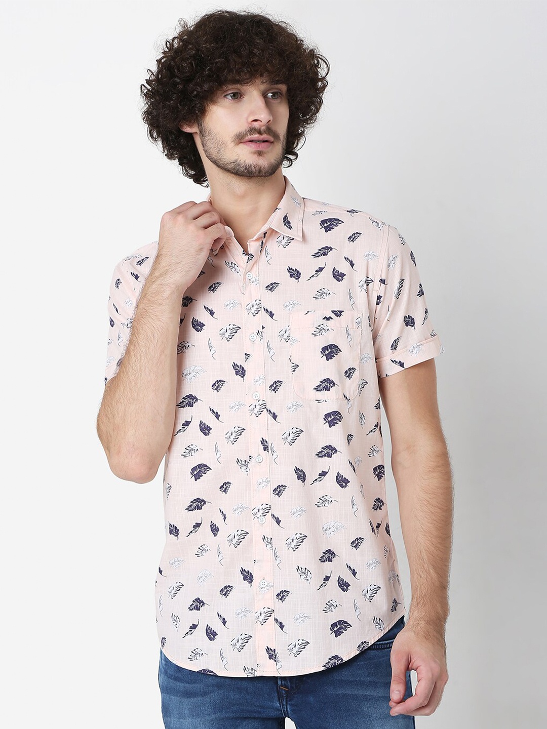Mufti Men Pink Classic Slim Fit Printed Pure Cotton Casual Shirt