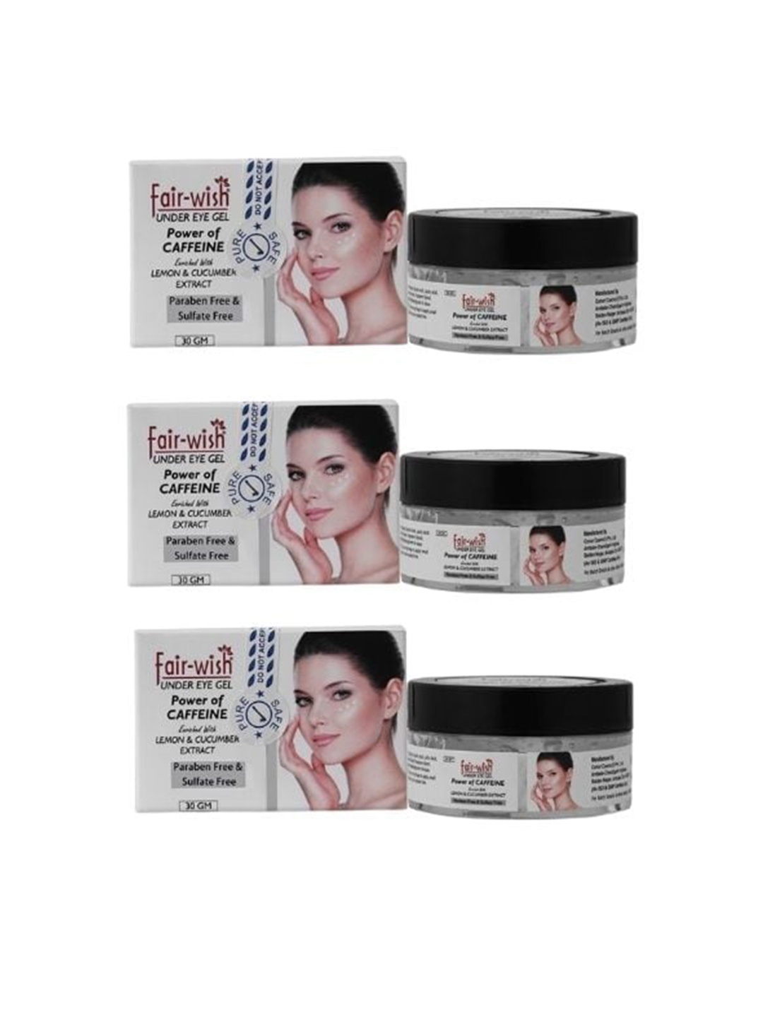 Fair Wish Set of 3 Power Of Caffeine Under Eye Gel with Lemon & Cucumber Extract- 30g Each, White
Fair Wish Set of 3 Power Of Caffeine Under Eye Gel with Lemon & Cucumber Extract- 30g Each, White