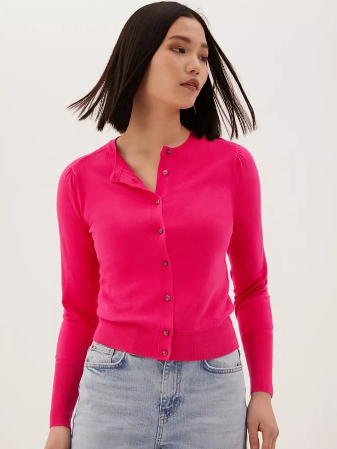 Marks & Spencer Women Pink Cardigan