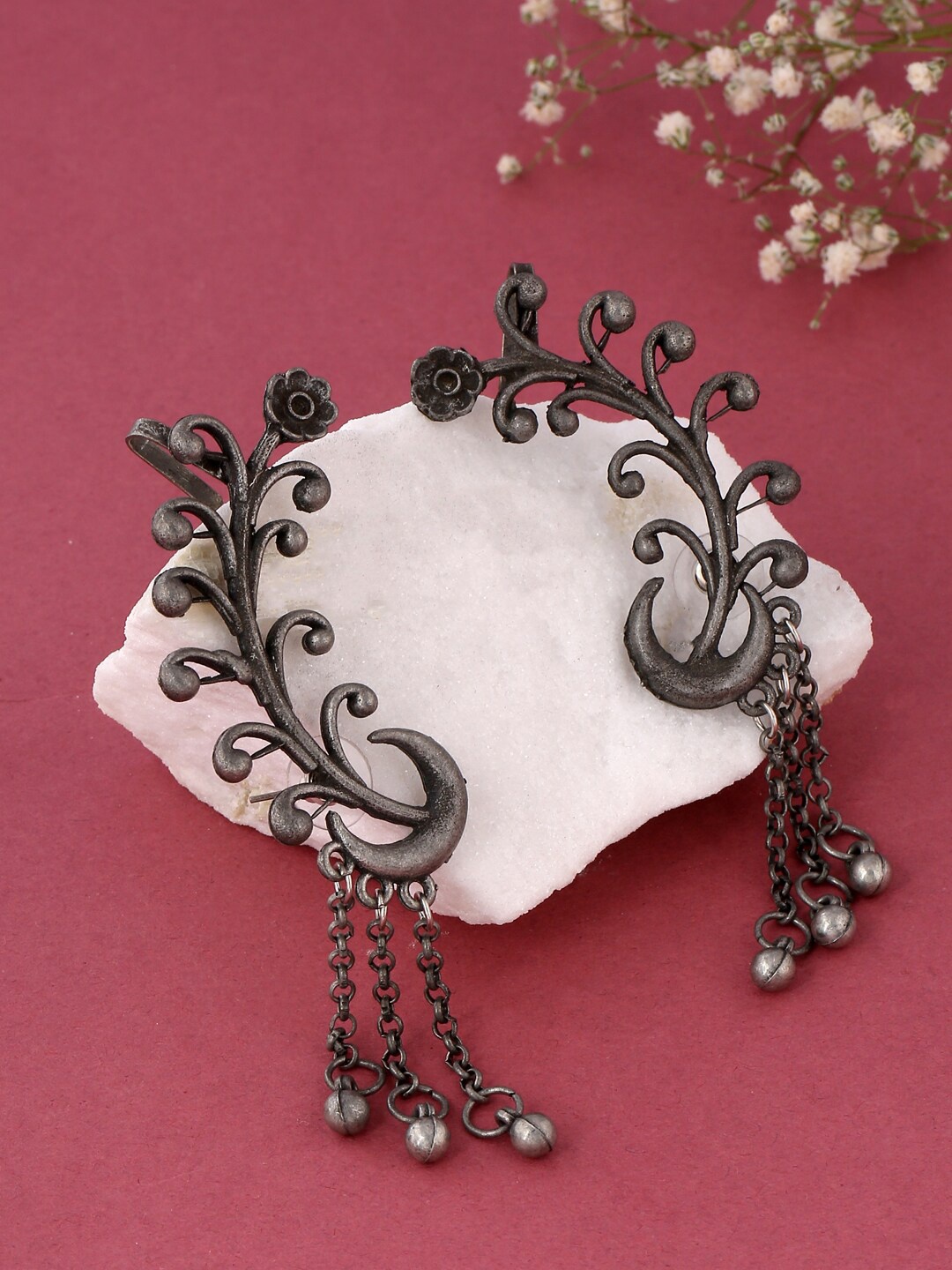 kashwini Black Contemporary Cuff Earrings