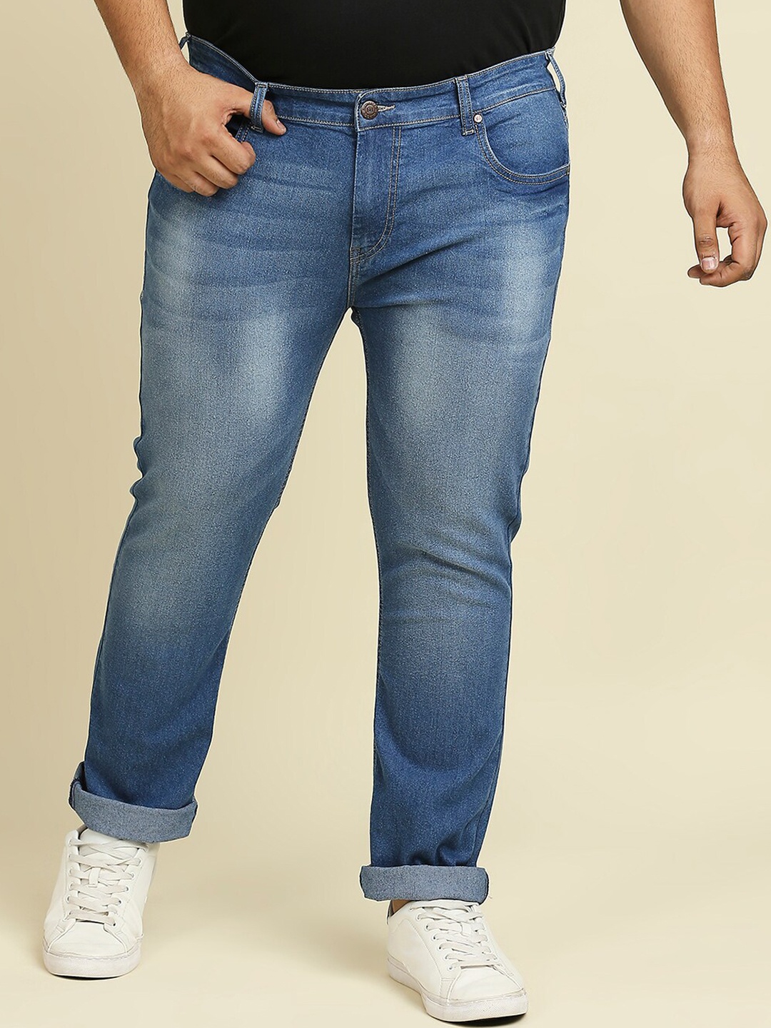 Freeform by High Star Men Plus Size Blue Slim Fit Light Fade Stretchable Cotton Jeans