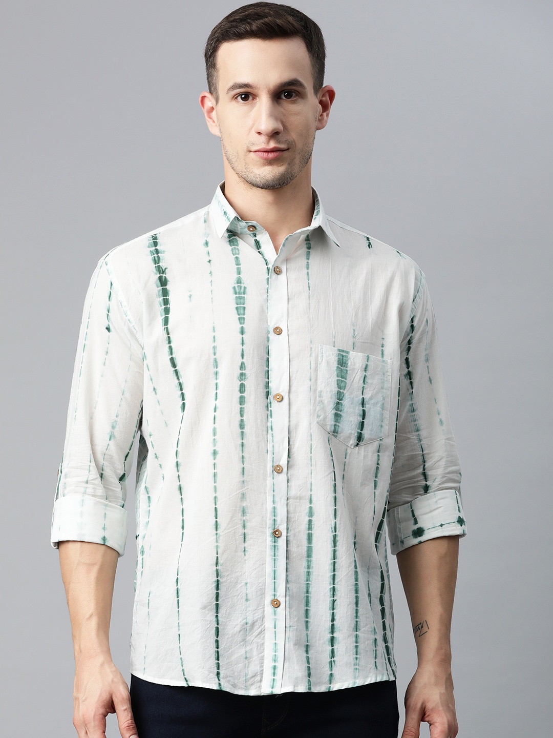 Hatheli Men White Printed Casual Shirt